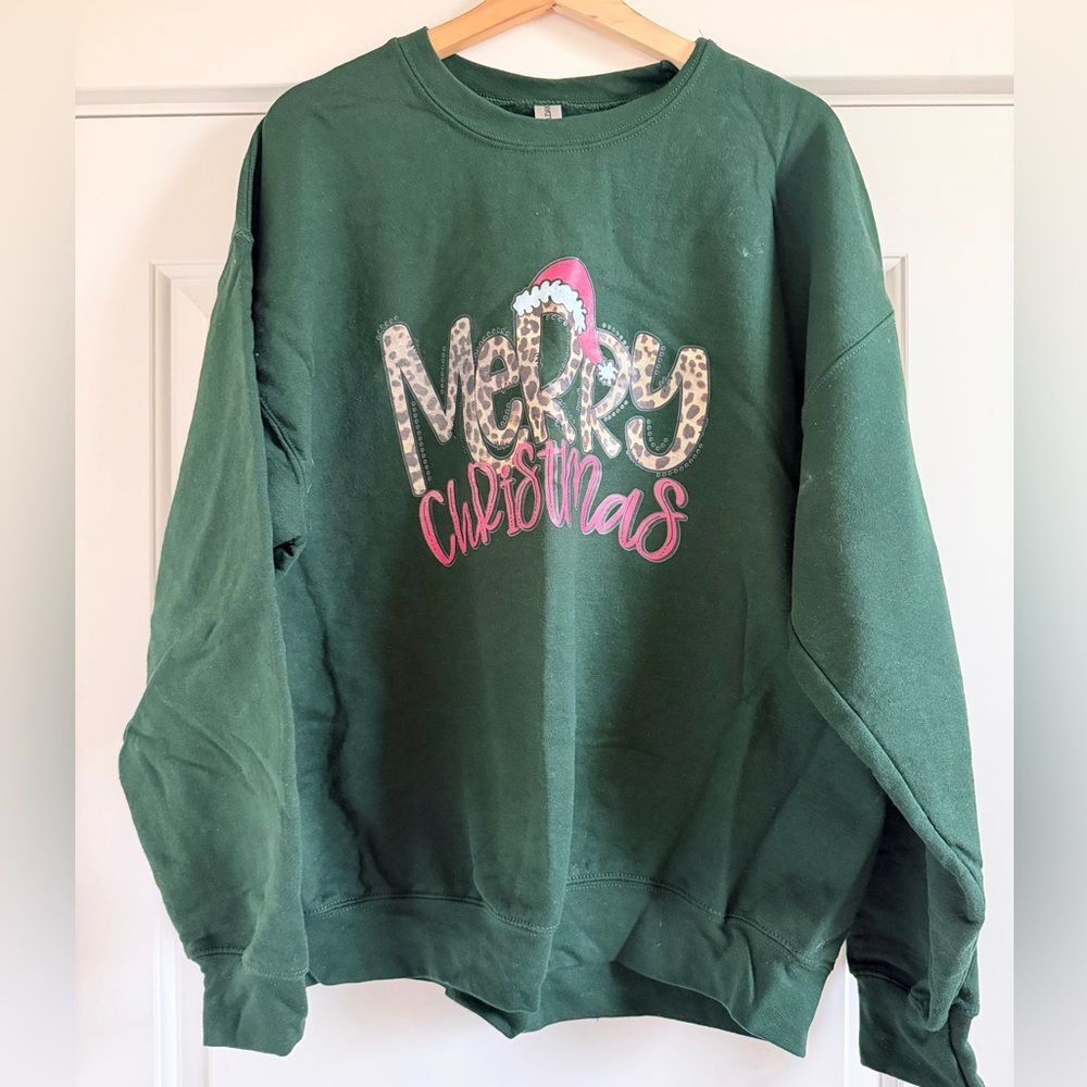 Gildan Green Merry Christmas Women's Sweatshirt - Picture 3 of 6